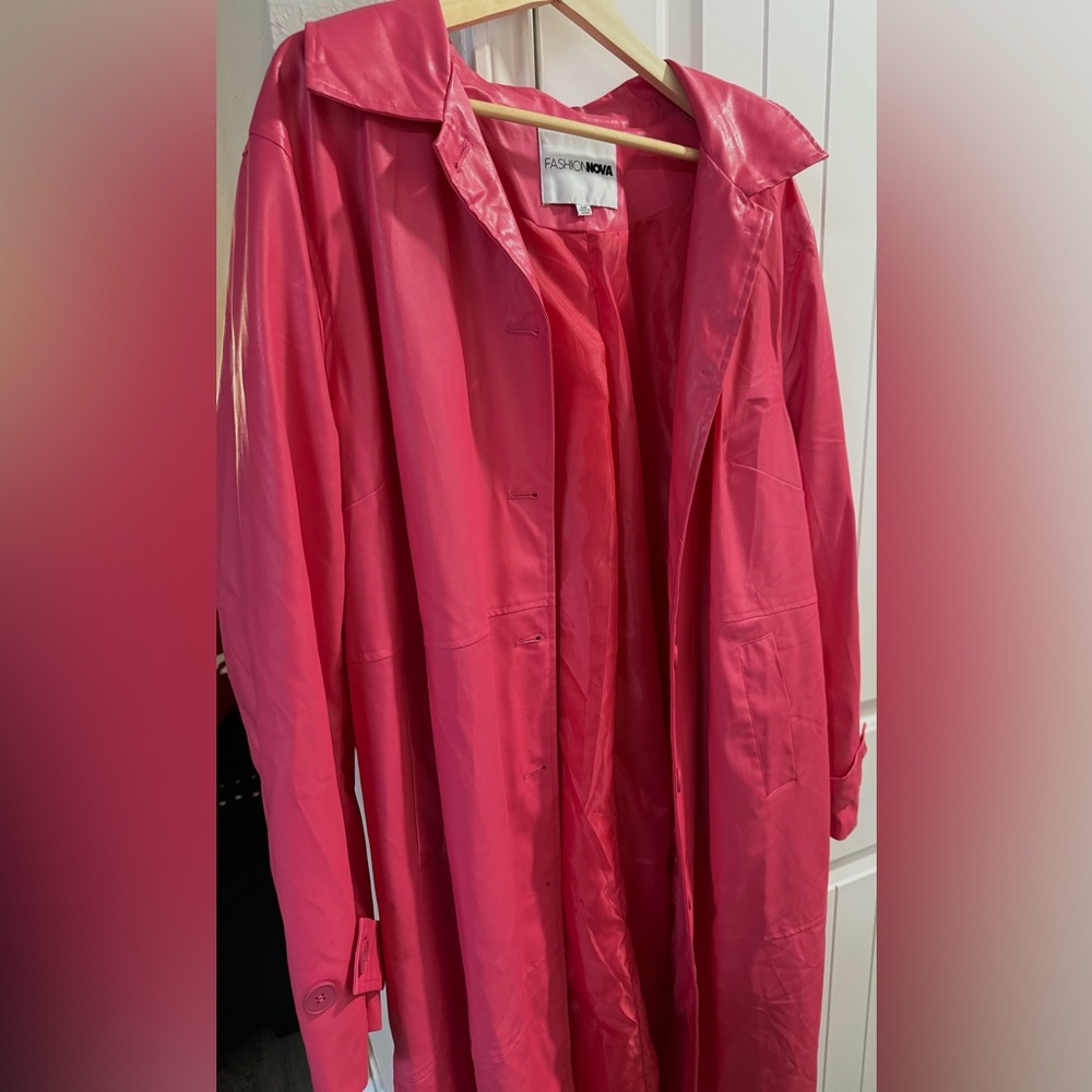 Fashion Nova Hot Pink Faux Leather Trench Coat – Size 2X/XL